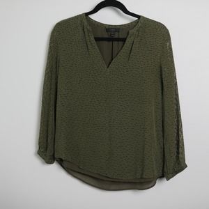 J. Crew Olive Green Textured Silk Flowing Fit Blouse